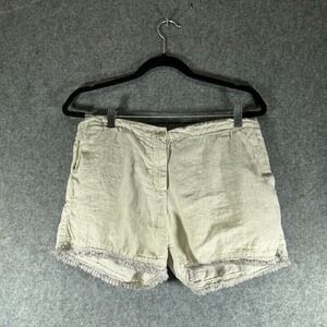 120% Linen Blend Fringe Hem Shorts Beige Women IT 46 (Large)lagenlook Minimalist